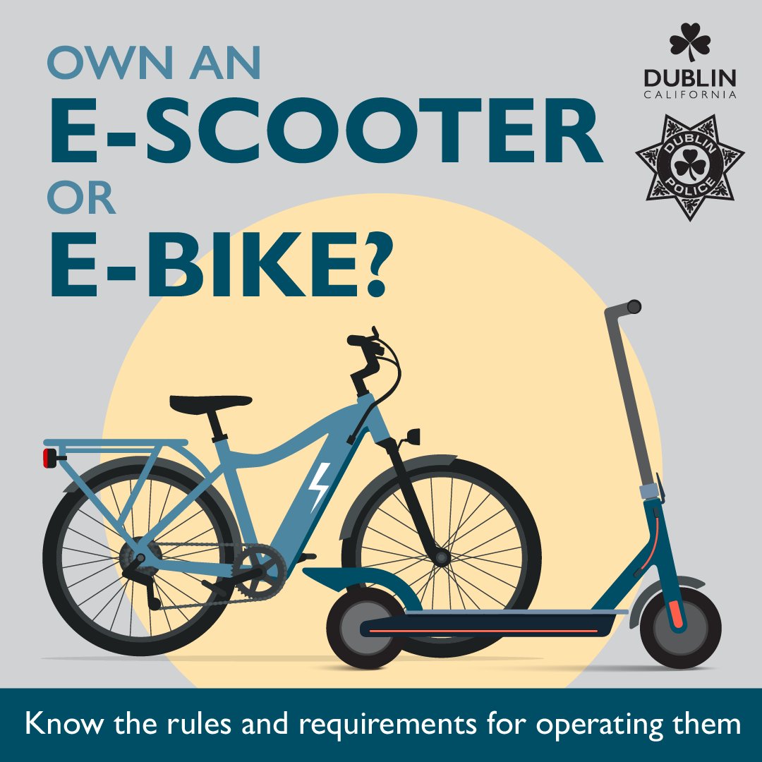 DublinPIO's tweet photo. Staying Safe on E-Scooters &amp; E-Bikes!

The City of Dublin and @DublinCAPolice support e-scooters and e-bikes as eco-friendly ways to get around. But to keep everyone safe, it's important to follow a few essential rules.

(1/4) https://t.co/OvOSRP2Hln