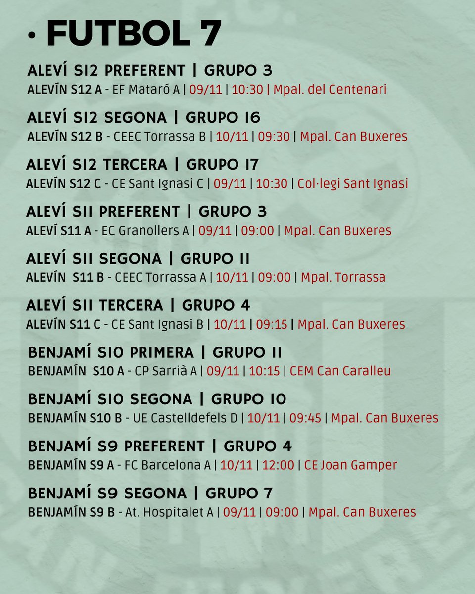 FCcanbuxeres's tweet photo. Partidos de la semana 👀
Ganas de que ruede el balón ⚽⚽⚽
#CanBuxeres #CanBu #futbolcat #futcat https://t.co/CgT7FMkCCX