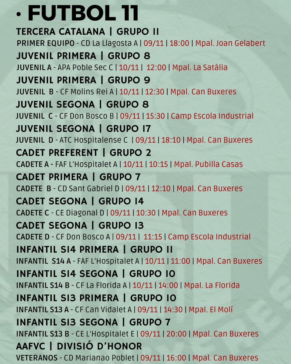 FCcanbuxeres's tweet photo. Partidos de la semana 👀
Ganas de que ruede el balón ⚽⚽⚽
#CanBuxeres #CanBu #futbolcat #futcat https://t.co/CgT7FMkCCX