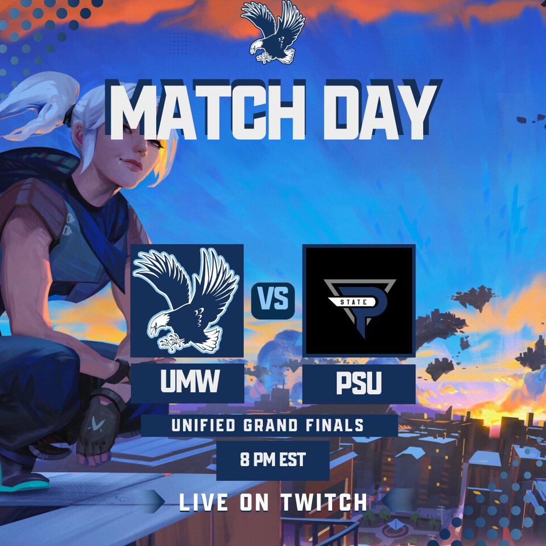 Time to end this. Join us as Valorant takes on <a href="/psuesports/">Penn State Esports</a> (white) in the <a href="/UnifiedEA/">Unified</a> Grand Finals tonight at 8 PM. COME SUPPORT YOUR FELLOW EAGLES!!!!!!

twitch.tv/umwesports

#GetDirtyGoWash
🦅🦅🦅