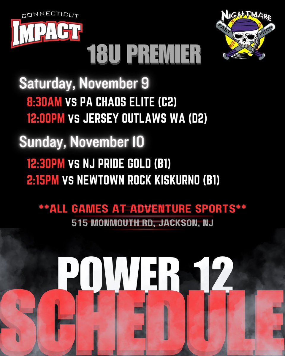 Kaitlin Spring (@kaitlin_spring) on Twitter photo Last weekend of the fall @ Power 12 this weekend. Looking forward to closing out the fall on a strong note with <a href="/CTimpact18u_P/">CT Impact 18u premier</a>. Below is our schedule⬇️ <a href="/CTImpactSB/">Connecticut Impact Softball Club 2025</a> <a href="/Coach_Craig12/">Craig Sears</a> Last weekend of the fall @ Power 12 this weekend. Looking forward to closing out the fall on a strong note with <a href="/CTimpact18u_P/">CT Impact 18u premier</a>. Below is our schedule⬇️ <a href="/CTImpactSB/">Connecticut Impact Softball Club 2025</a> <a href="/Coach_Craig12/">Craig Sears</a>