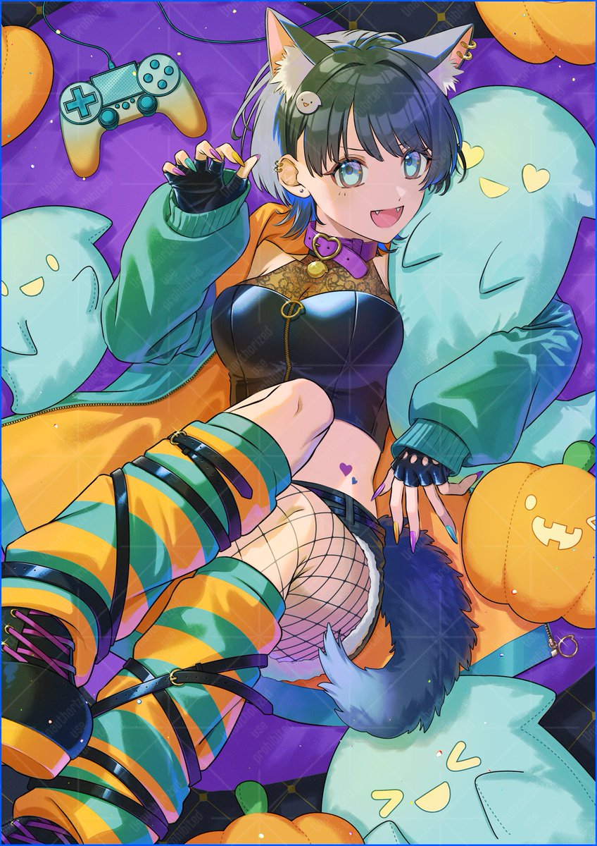 🍭⋆┈┈┈┈┈┈┈┈┈┈┈┈┈┈┈⋆

　　　　　Trick or Treat！
お菓子くれなきゃイタズラするぞ😈🩵

⋆┈┈┈┈┈┈┈┈┈┈┈┈┈┈┈⋆🧁

遅くなっちゃったけど最高に可愛いハロウィン衣装が届いたので、今からみんなを襲いにいっちゃうよ🐺

それが嫌なら…わかるよね？

#おはようVtuber