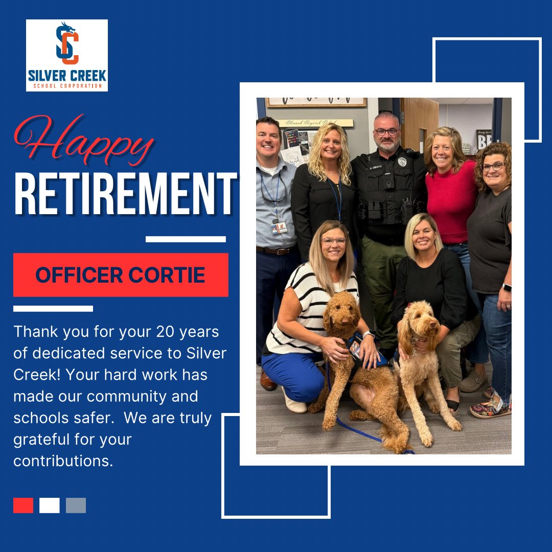 Silver Creek Elementary School (@elementarycreek) on Twitter photo Today marks the end of an era!!  Thank you for 20 years of service at SC John Cortie!  You will be missed!! Today marks the end of an era!!  Thank you for 20 years of service at SC John Cortie!  You will be missed!!
