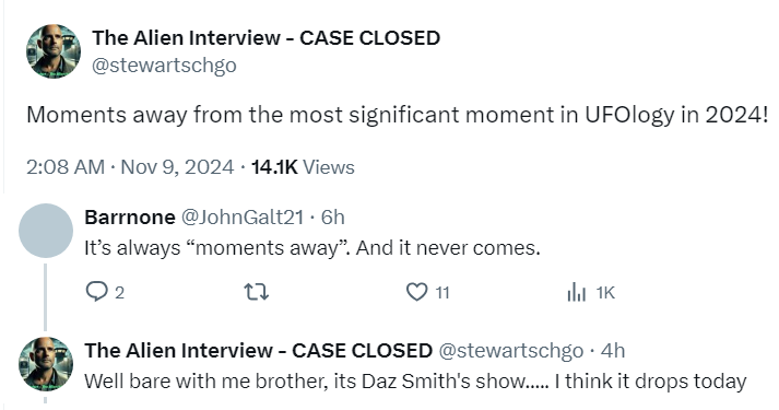likeitmatters3's tweet photo. The most significant moment in UFOlogy in 2024 is the Puppet Interview guy doing a striptease and encouraging others to join him.
Is this the disclosure you wanted, or the disclosure you deserve?
#itsapuppet https://t.co/2PjBk2AMbu