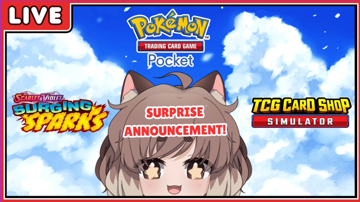 🔴LIVE

⚡️surging sparks openings!

⚡️Pokemon TCG Pocket!

⚡TCG Card Shop if we have time! 

+ Announcement about 30 minutes into stream! 

Join right meow⏩twitch.tv/tea_the_khajiit