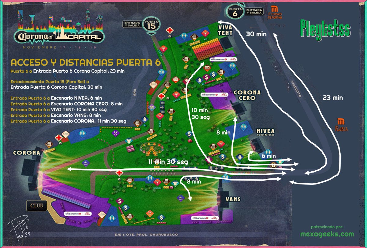Estamos a 1 semana del Corona Capital 2024 y considerando que los nombres de los escenarios son los mismos, podemos usar los mapas de la edición del 2024 para las distancias ya probadas entre cada escenario para que puedan planear bien sus día, va el hilo con todos los mapas.