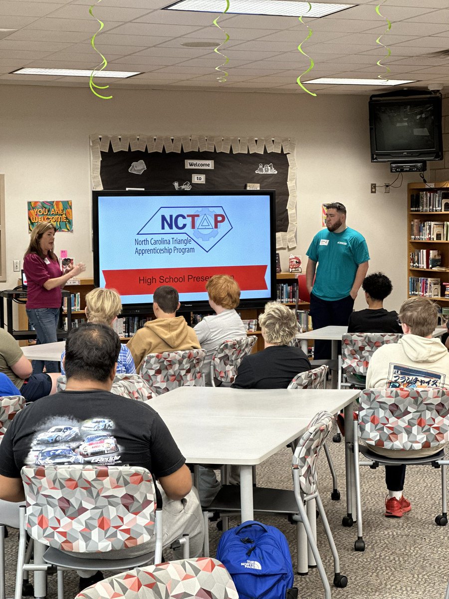 NCTAP was on campus today to speak with students about apprenticeship opportunities. Apprenticeships offer paid tuition, wages, and full benefits! See Mrs. House or visit NCTAP.org to learn more.