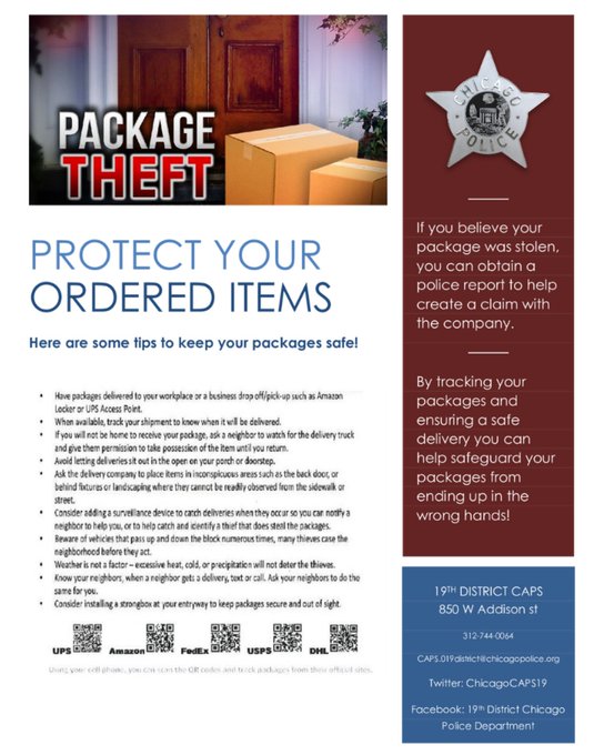 ChicagoCAPS19's tweet image. THE HOLIDAYS ARE AROUND THE CORNER. PROTECT YOUR ORDERED ITEMS. #amazon #holidays #packagetheft #chicagopolice #chicago