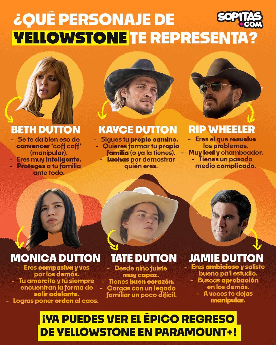 🐴✨ ¡Imagínate en Yellowstone! ¿Te ves como Kayce Dutton, alguien que sigue su propio camino, o como Beth, lista para pelear por lo que ama? 🤠 ¡Cuéntanos cuál sería tu rol en el rancho! <a href="/ParamountPlusMX/">Paramount+ México</a>