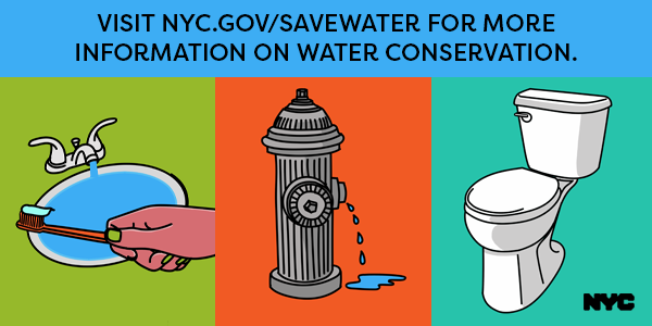 NYCMayorsOffice's tweet photo. While we've gotten some much needed rain recently, we are still under a drought warning!

Please remember to do your part to conserve water. From turning off the faucet when you're brushing your teeth to not flushing unnecessarily, the steps are easy: https://t.co/wPZlGxQmJX https://t.co/A68OP3x5SG