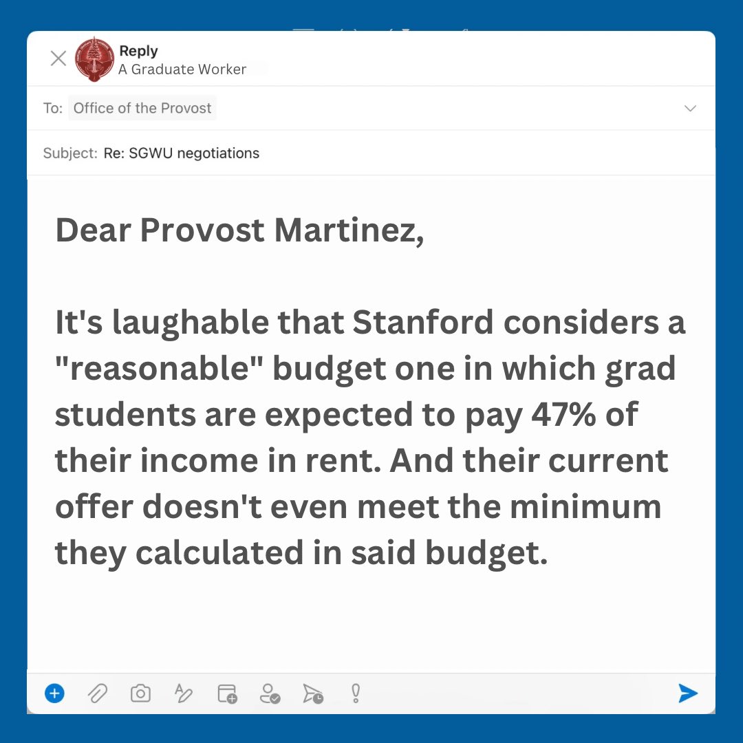 StanfordGWU's tweet photo. Yesterday, Provost Jenny Martinez and Vice Provost of Student Affairs Stacey Bent sent an email intended to discourage our Nov. 12 strike.
https://t.co/Nkn7KvAMGL
Let’s see what our members had to say about it! #stanfordgwu #strikeready #unionstrong https://t.co/sIAswZHeAX