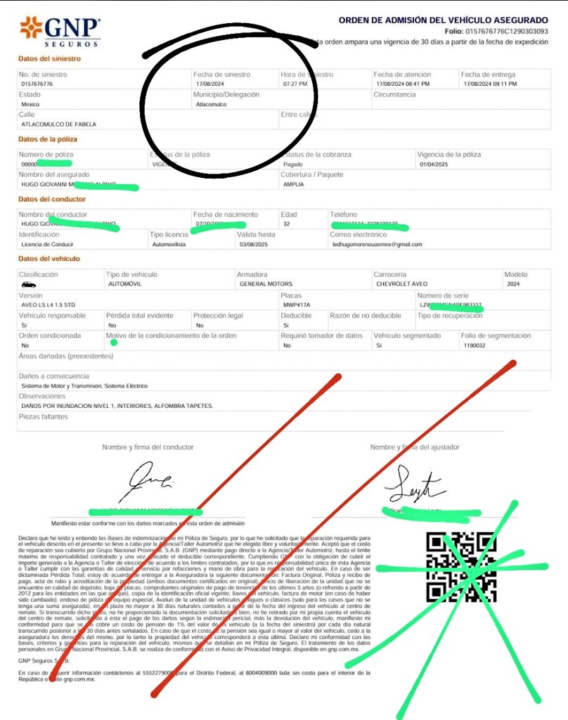 aling1986's tweet photo. Desde esta fecha tuve un percance y no me han dado mi vehículo (agosto del 2024) @GNPSeguros y @GeneralMotorsMx causandome perjuicio en mi patrimonio ayuda @Profeco @Claudiashein @ivan_escalante ; violentando mi derecho a la información nadie de las empresas me dan respuesta https://t.co/NVZnR1K5Fv