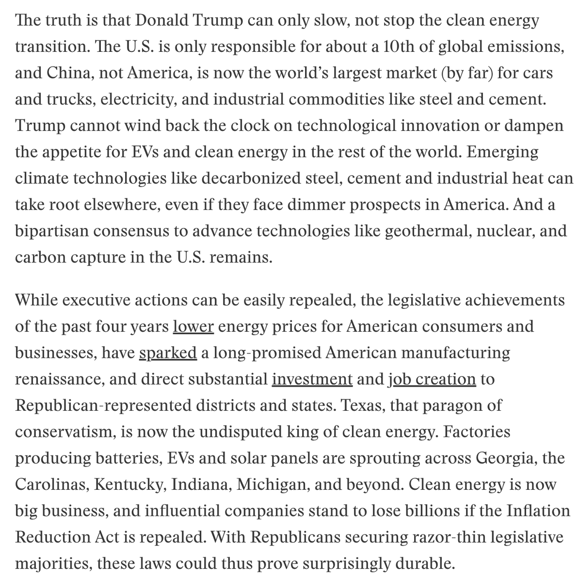JesseJenkins's tweet photo. The election of Donald Trump is a gutting defeat for those working to accelerate the shift to clean energy. But it isn't "game over" in the climate fight. The next battle begins today. As we all process what happens now, here's my personal reflections @heatmap_news  (link 👇).