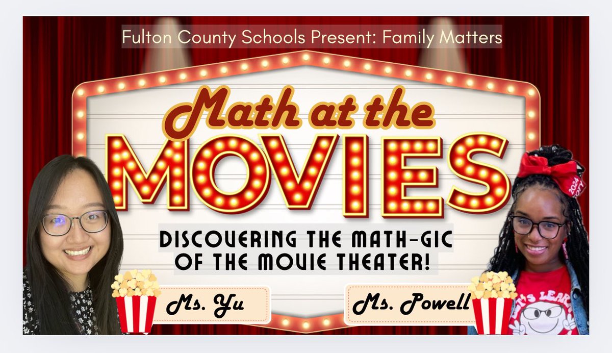 We cant wait to share all the MATH-gic  at the Movies during our sessions at <a href="/FultonCoSchools/">FultonCountySchools</a> “Family Matters” next week! 🍿 🎥 

Visit our theater on Wednesday, November 13 at Mimosa Elementary School and Thursday, November 14 at Gullatt Elementary School. #mathismyjam