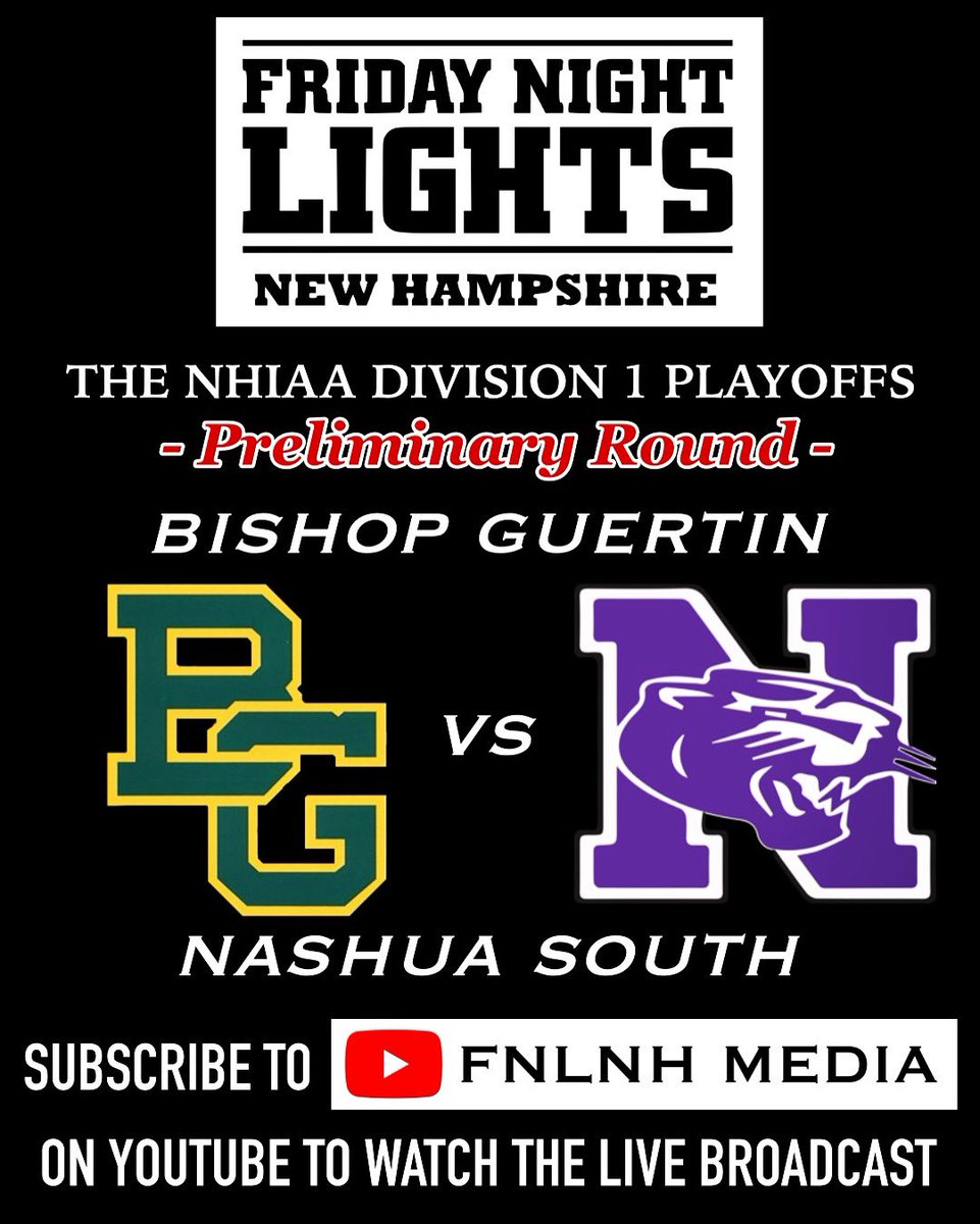 We will be broadcasting LIVE from Nashua tonight at 6:15pm to bring you our coverage of the Bishop Guertin vs Nashua South football games. Click the link below to subscribe and watch!

youtube.com/live/xzHwdL8Wj…