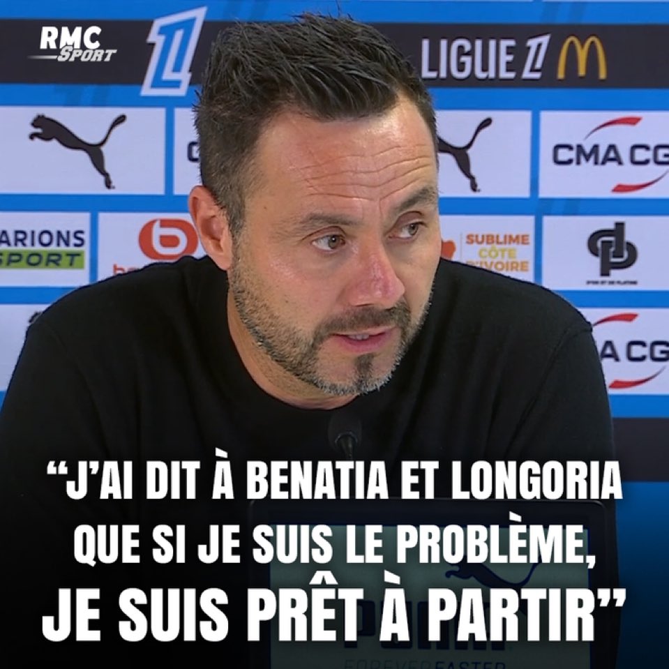 ZachLowy's tweet image. Roberto De Zerbi has offered his resignation as Marseille manager, per @RMCsport.

“I have told [Mehdi] Benatia and [Pablo] Longoria that I’m the problem…I’m ready to step down.”