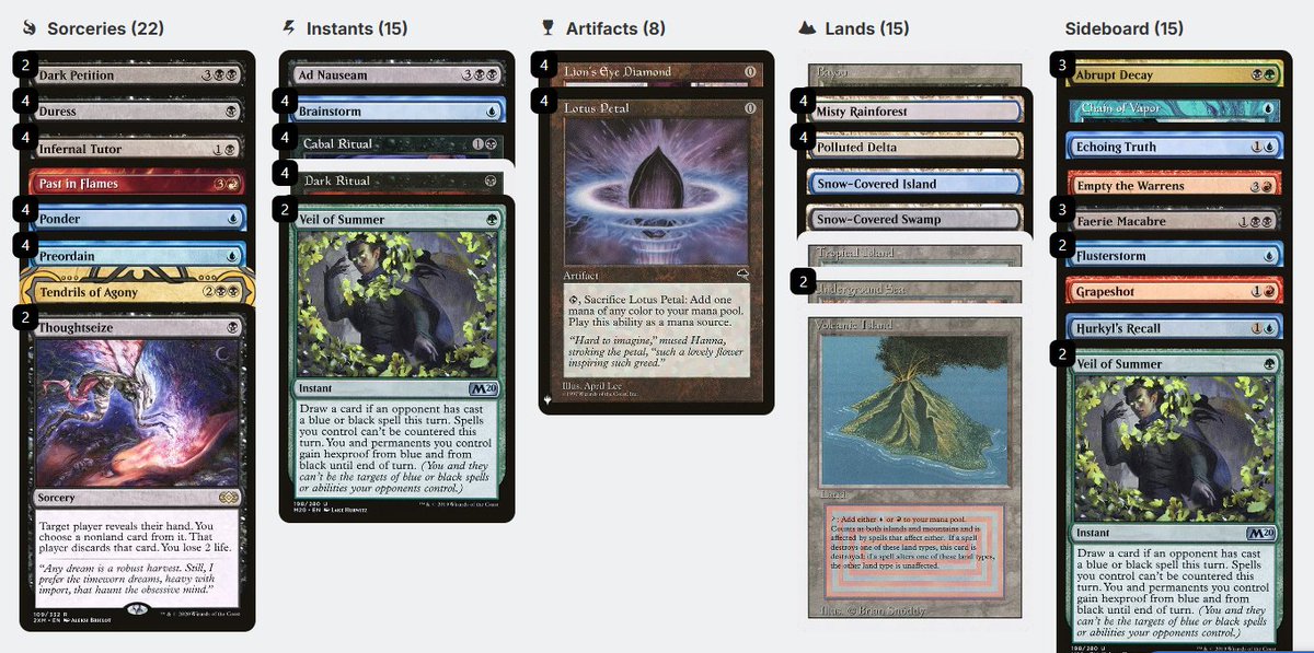 Aspiringspike's tweet image. The image on the left is my old Legacy ANT deck, which I used to stream a lot with, but last played in June of 2021

I decided to dust it off today to try to qualify for @anzidmtg 's legacy event

I changed 4 cards, and 5-0'd a league on my first try 

Excited to play Sunday😀
