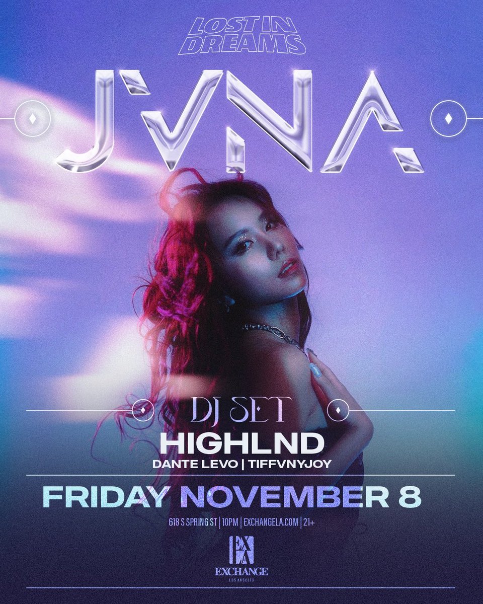 Jana l JVNA (@jvna) on Twitter photo LOS ANGELES I CANT WAIT SEE YOU TONIGHT 💜 at <a href="/ExchangeLA/">ExchangeLA</a>
SET TIMES:
09:45pm - 11:30pm <a href="/TiffvnyJoy/">TiffvnyJoy</a>
11:30pm - 12:30am <a href="/HighlndOfficial/">Highlnd</a>
12:30am - 02:00am 😈💜
02:00am - 03:00am <a href="/DanteLevo/">Dante Levo</a> LOS ANGELES I CANT WAIT SEE YOU TONIGHT 💜 at <a href="/ExchangeLA/">ExchangeLA</a>
SET TIMES:
09:45pm - 11:30pm <a href="/TiffvnyJoy/">TiffvnyJoy</a>
11:30pm - 12:30am <a href="/HighlndOfficial/">Highlnd</a>
12:30am - 02:00am 😈💜
02:00am - 03:00am <a href="/DanteLevo/">Dante Levo</a>