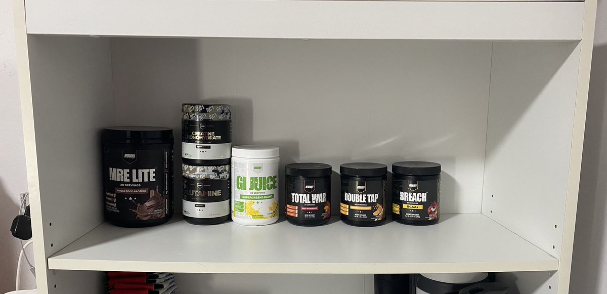 EricThurow's tweet image. It has finally come. The last touch to my first @RedCon1Official shelf where my supplements are stored.  Now it is time to slowly stock up with either some replenishment and, or purchase the supplements I currently want for aiding my health journey. 

#redcon1tieroperator