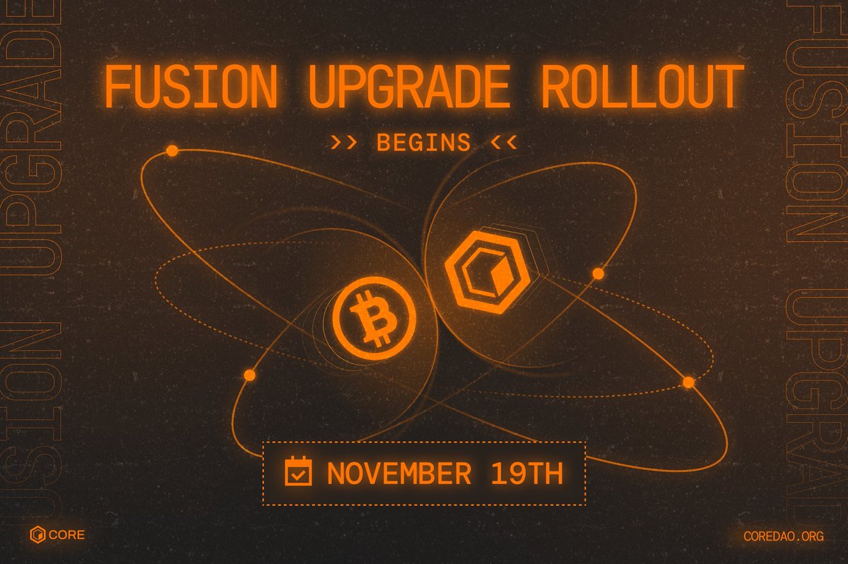 core核心超级公链重磅升级
代号为融合升级将于11月19日正式开始!
升级完成后比特币质押者将需要大量core核心币
大涨即将到来，同时开启core核心币本轮牛市涨幅
从11月19日的双重质押开始，core核心币将获得新的效用和收益机会。
LstBTC也将很快跟进，提高比特币持有者的流动性和灵活性。