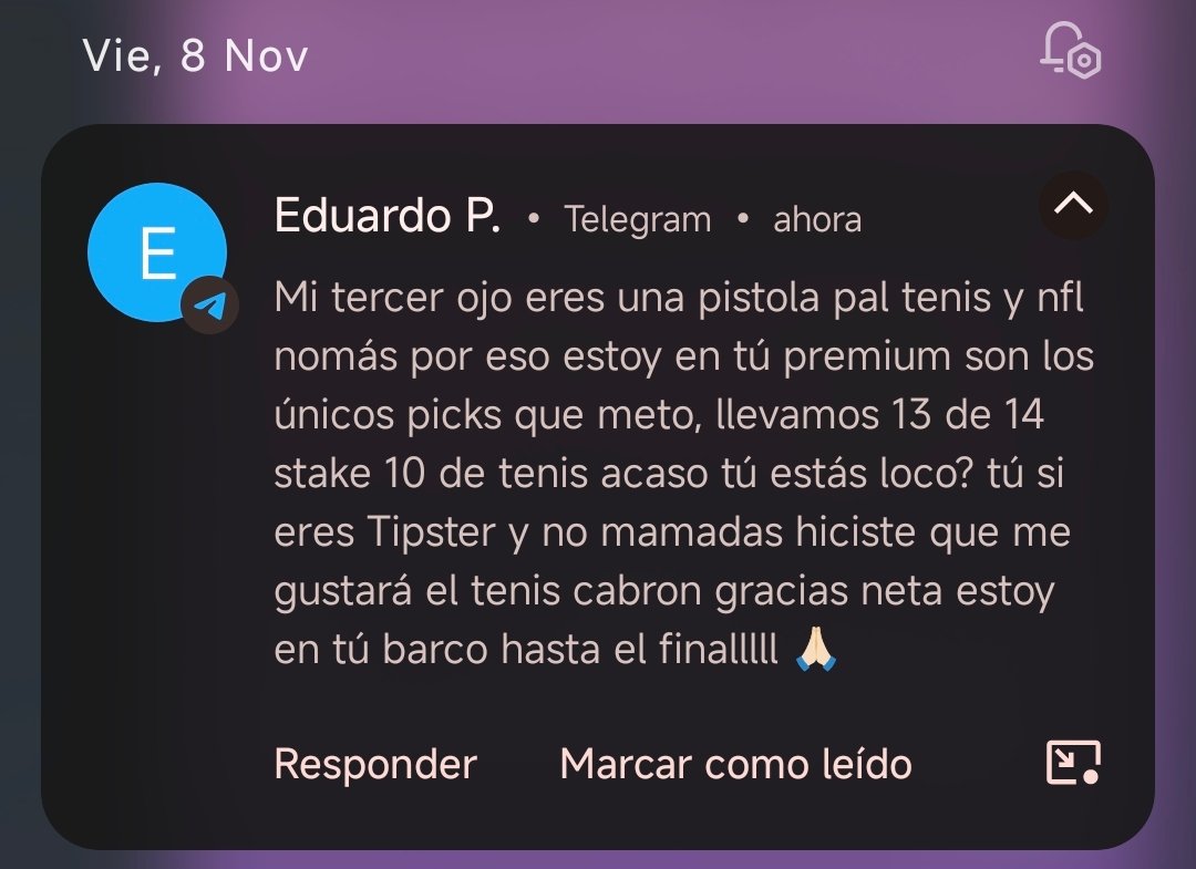 TercerOjoPicks's tweet photo. Mensajes 📩 que me llegan al cora❤️

HOY TE REGALÉ...🎁👇🏻 
MI APUESTA DE PAGO. 🎾💎 
📲 https://t.co/k799mZmZTo

¿LA COBRASTE CONMIGO? 🥰
13✅ 1🔻STAKE 10 DE #TENNIS 🎾 https://t.co/oualrX5Lnw