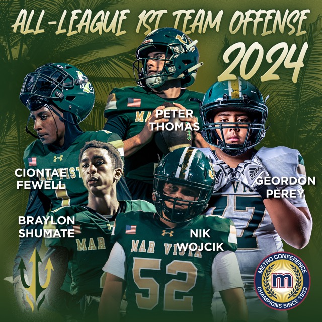 SanDiegoCoachMo's tweet photo. First team Offense All League 
Congratulations
1 Senior
3 Juniors
1 Freshman 🔱🏈 https://t.co/h19nawwa7Y