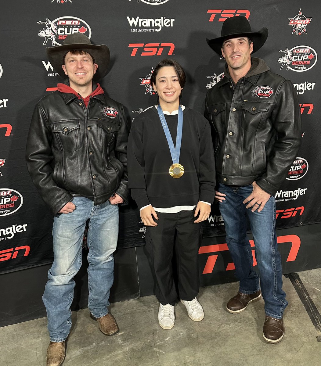 What a group of champions! 2x and reigning <a href="/PBRCanada/">PBR Canada</a> Champion Dakota Buttar and 3X PBR Canada Champ Aaron Roy welcome Canadian Olympic Gold Medalist Christa Deguchi -- who won the first-ever gold in Judo for her country and her nation's first gold media this past summer.