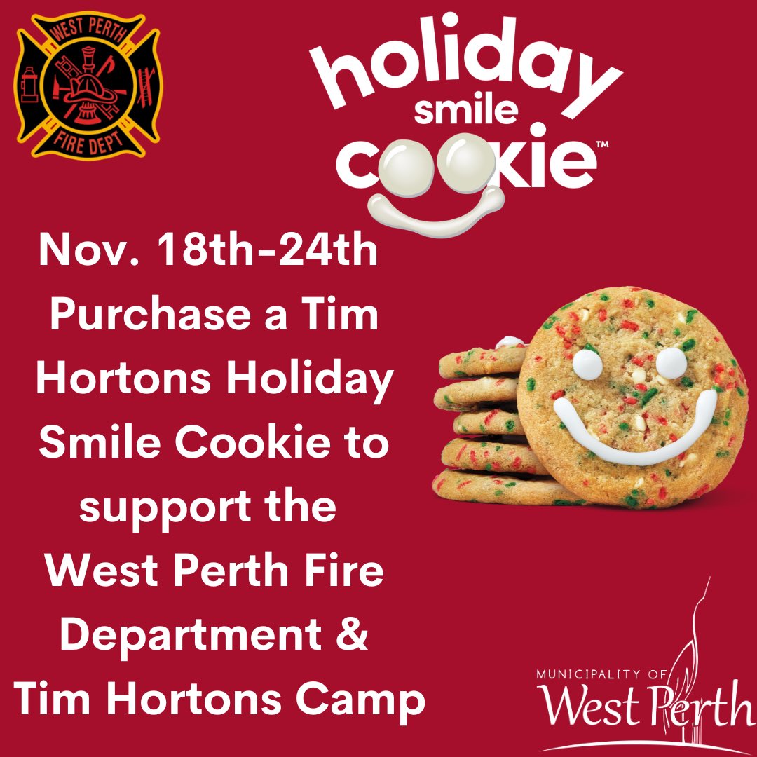 Your <a href="/WestPerthON/">West Perth</a> Firefighters are excited to announce that <a href="/TimHortons/">Tim Hortons</a> Mitchell has chosen WPFD as the recipient of their Holiday Smile Cookie campaign!! 

We will put the proceeds toward upgrades to our auto extrication tools. Big thanks to Megan &amp; her team for supporting us!