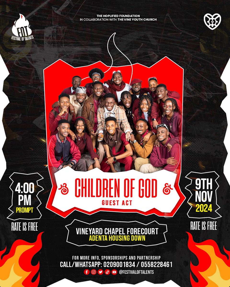 fotfestival's tweet photo. The @_official_cog collective will be stirring us up in dancing and praise.

📍: Vineyard Chapel Forecourt - Adenta Housing Down
🗓: 9th November, 2024
⏱: 4pm | 🎫 Free

#FestivalOfTalents #ThisNovember #StirUp #festival #talent #ChidrenOfGod #creative https://t.co/lmOQfPBkDH