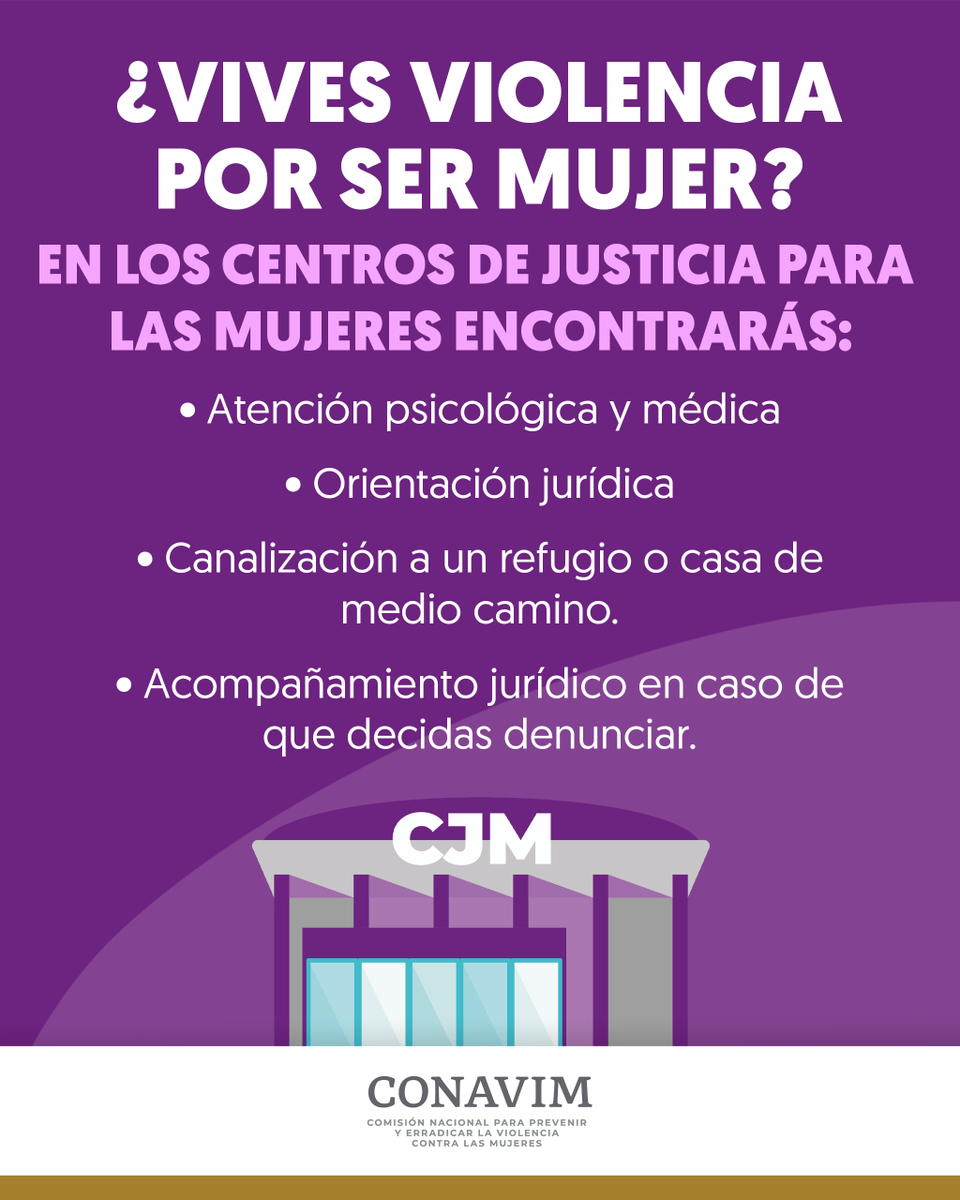 Los Centros de Justicia para las Mujeres, son espacios creados para que víctimas de violencia de género, sus hijas e hijos, tengan acceso a la justicia a través de servicios multidisciplinarios.
Encuentra tu #CJM más cercano en: ➡ bit.ly/3Q7ToO8