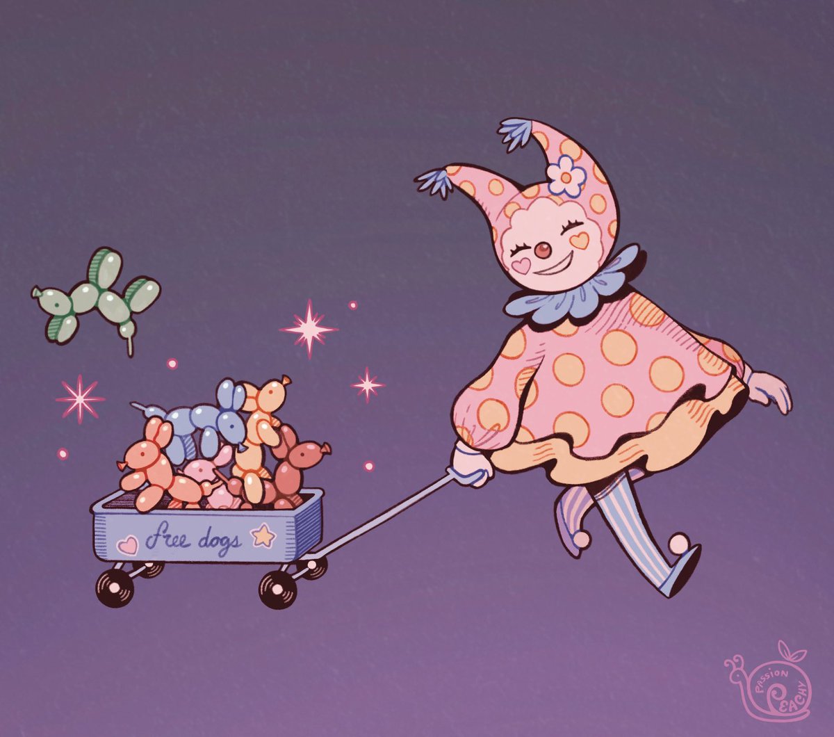 passionpeachy's tweet photo. a clown and her rescue balloon puppies 🎈✨ https://t.co/dL5xoK8Hk2