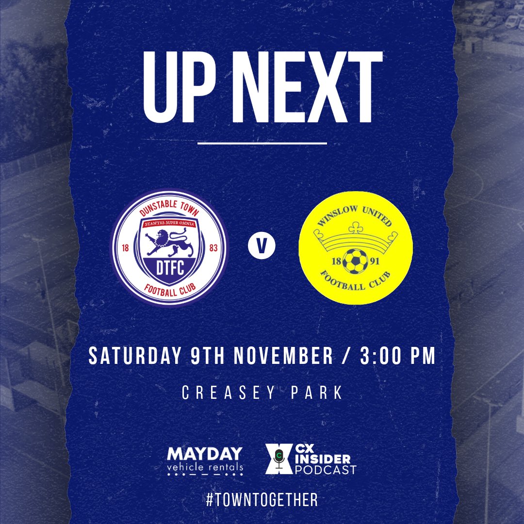 📅 NEXT AT CREASEY PARK 📅

<a href="/DunstableTownFC/">Dunstable Town FC #tOWNtogether</a> play Winslow United on Saturday.

⏰ Kick off is 3pm.