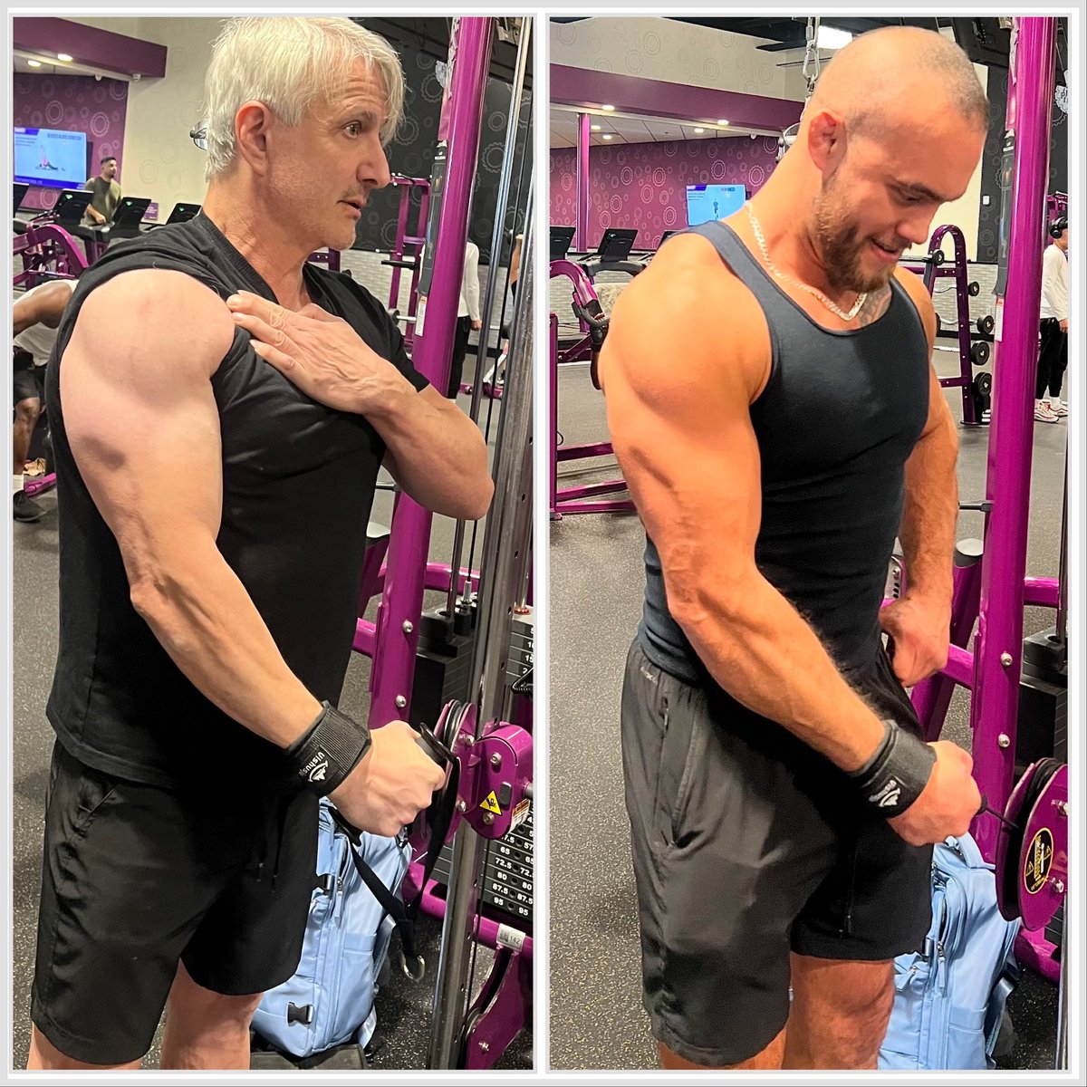 BronsonAP's tweet image. My workout partner Wolf and I. We used to hype each other up, we bust each other's chops. Recently we outdid ourselves on quad extensions. I waddled away like a baby with an overfull diaper and Wolf's legs actually collapsed under him and he sprawled on the floor. Good times.