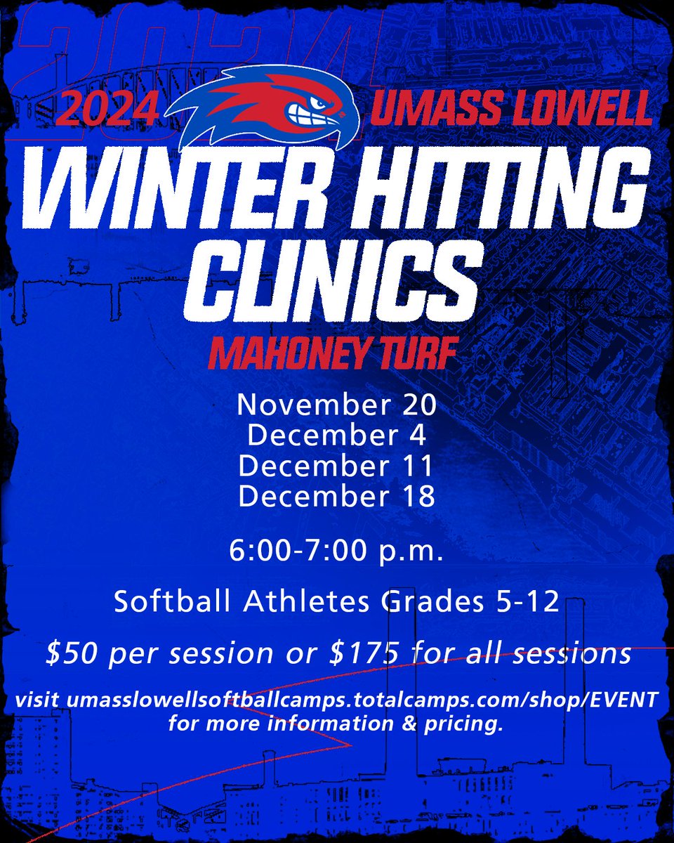 UMass Lowell Softball (@riverhawksb) on Twitter photo Join us for our Winter Hitting Clinic series!
To register, click the link below:
๐ tinyurl.com/26vy7434
#UnitedInBlue | #AESB Join us for our Winter Hitting Clinic series!
To register, click the link below:
๐ tinyurl.com/26vy7434
#UnitedInBlue | #AESB