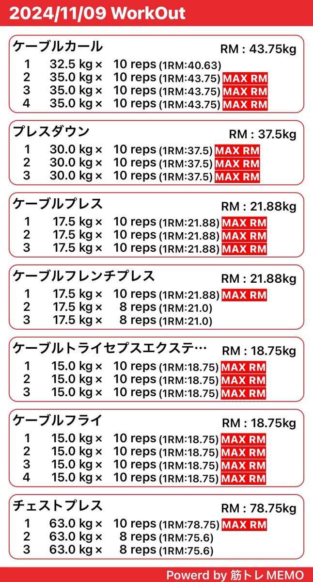 2024/11/09 記録

腕、胸トレ

最近時間がないから2部位でやるんだけど後半力が出ない🙇‍♂️
良い方法誰か教えて有識者の方〜🙇‍♂️

#筋トレ　#筋トレ好きと繋がりたい　#トレーニング　#ダイエット