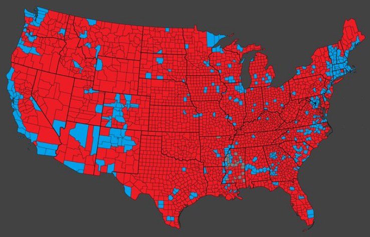 JimHendley4NC's tweet image. What is your assessment of this voter map? 

Why are the areas that are blue, blue? 

#electionmap #ElectionDay