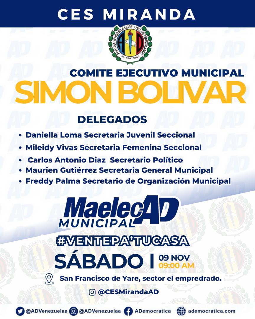Negal_m's tweet photo. Seguimos caminando #Miranda luchando por el cambio político en paz, consolidando nuestra estructura, abriendo las puertas de par en par, para que todos los Adecos regresen a su casa. #ventepa’tucasa https://t.co/G9XWWCTH88