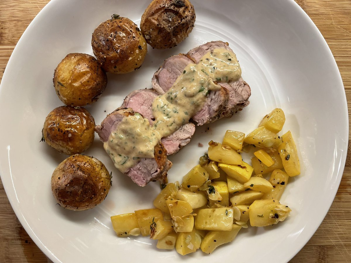 Pork Tenderloin, Roasted Potatoes + Yellow Squash