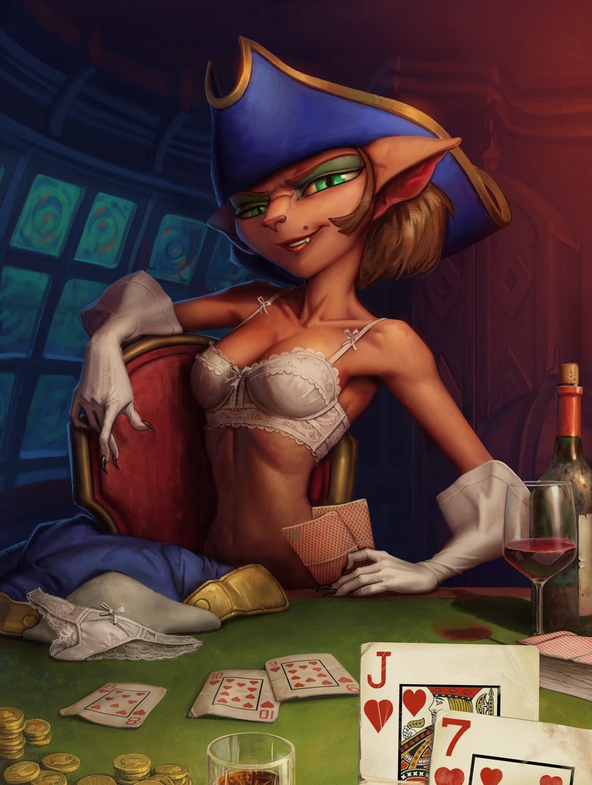 She is good at poker and she often lures the other players into a false sense of security before she turns her on them