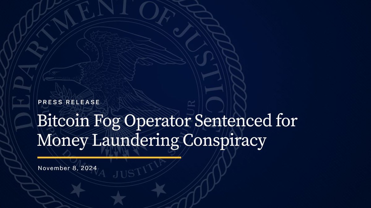 Bitcoin Fog Operator Sentenced for Money Laundering Conspiracy Operator of  Notorious Darknet Cryptocurrency “Mixer” Laundered $400M in Cryptocurrency  since 2011 🔗: https://t.co/AplRykM3F9