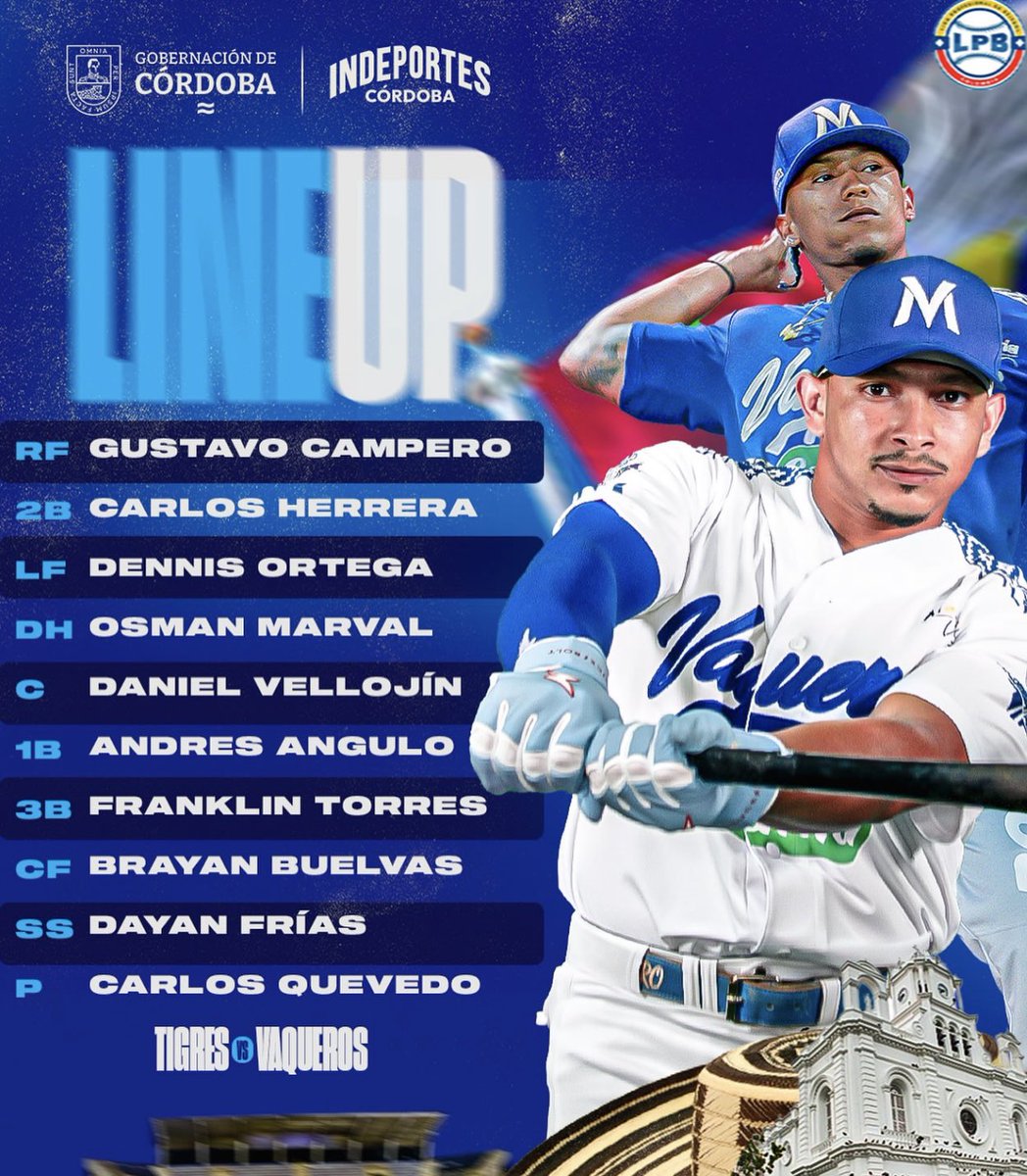 CARIBEsports's tweet photo. Así alinea el equipo de Vaqueros de Montería! En minutos estaremos en vivo a través de Facebook live⚾️
Vive el béisbol con Caribe Sports &amp; News, los que sí saben de deporte! https://t.co/ehJ1y3nIW1