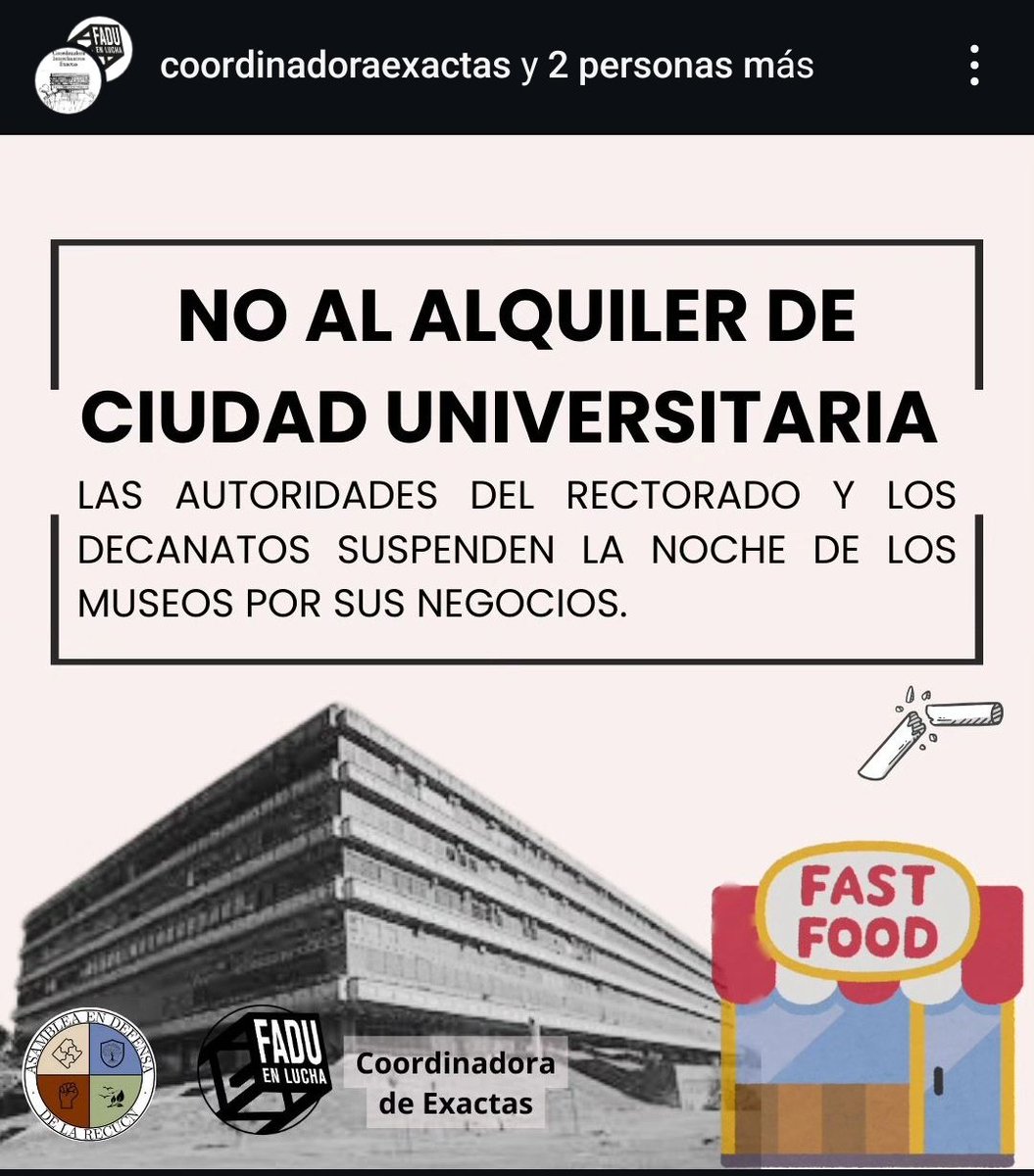 mustbeparanoid's tweet image. NO AL ALQUILER DE CIUDAD UNIVERSITARIA #FCEN #FADU #CIUDADUNIVERSITARIA #HERNANCATTANEO #DISNEY #MICHAELBIBI #CORONASUNSET @dfallaccess @Exactas_UBA @UBAonline