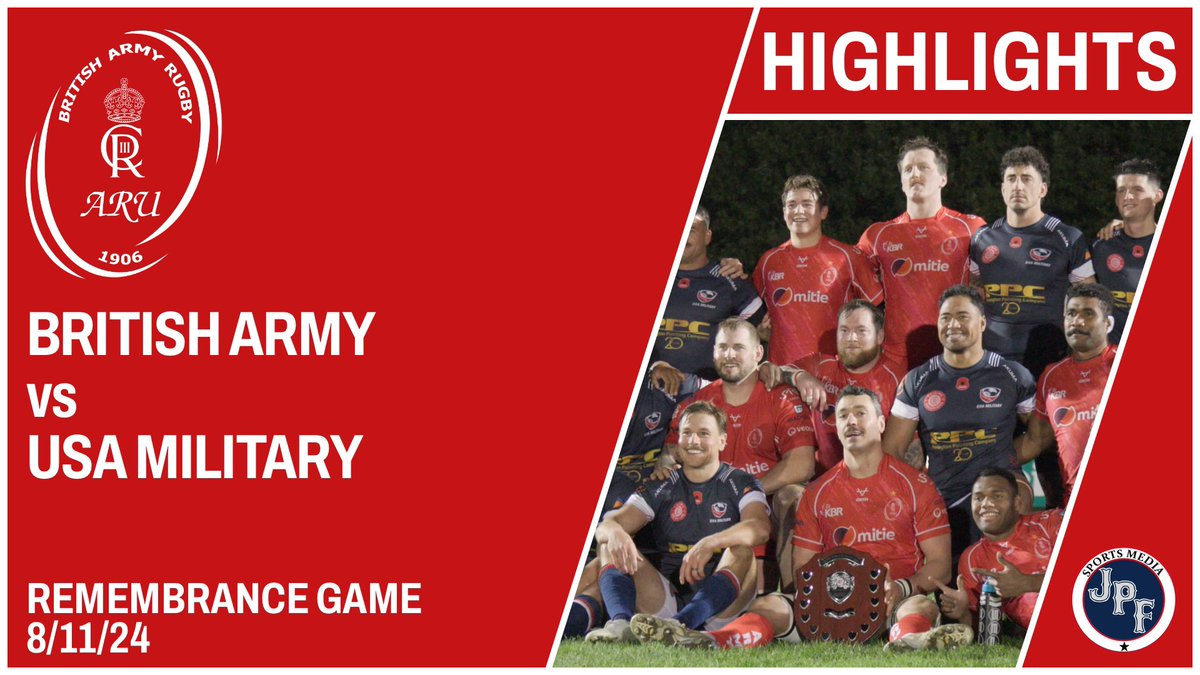 JPFSportsMedia (@jpfsportsmedia) on Twitter photo An entertaining game this evening which saw the <a href="/armyrugbyunion/">Army Rugby Union</a> take on USA Military in a Remembrance match hosted <a href="/esherrugby/">Esher Rugby</a> . Highlights are now available:
youtu.be/V4gUyQ3K0o8?si…
🔴🏉 An entertaining game this evening which saw the <a href="/armyrugbyunion/">Army Rugby Union</a> take on USA Military in a Remembrance match hosted <a href="/esherrugby/">Esher Rugby</a> . Highlights are now available:
youtu.be/V4gUyQ3K0o8?si…
🔴🏉