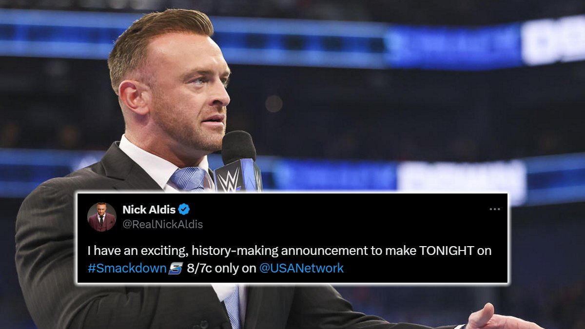 WrestleTalk_TV's tweet photo. SmackDown General Manager Nick Aldis has teased a 'history making announcement' for tonight's WWE SmackDown show.

Any guesses? 👀 https://t.co/szlrCgEU6f