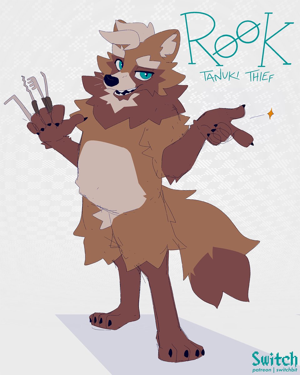 Switchbit's tweet image. i've become tanuki-pilled and made one my new character for a ttrpg