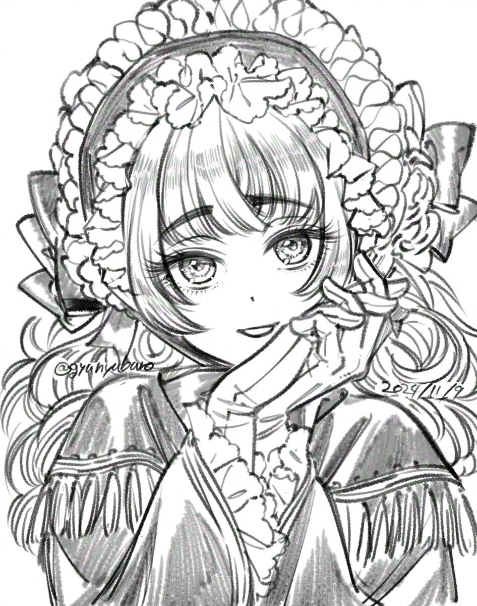目力の強い女が好きだな～と思って描いてたらフリルだらけになっていた。フリルも好き。 