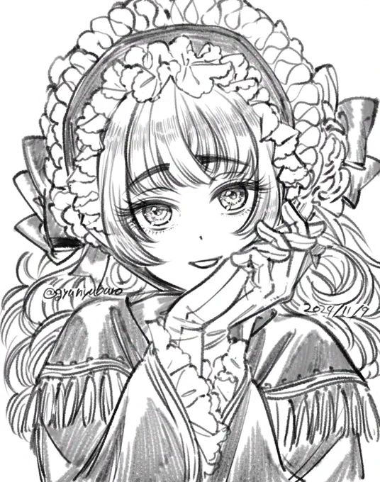 目力の強い女が好きだな～と思って描いてたらフリルだらけになっていた。フリルも好き。 