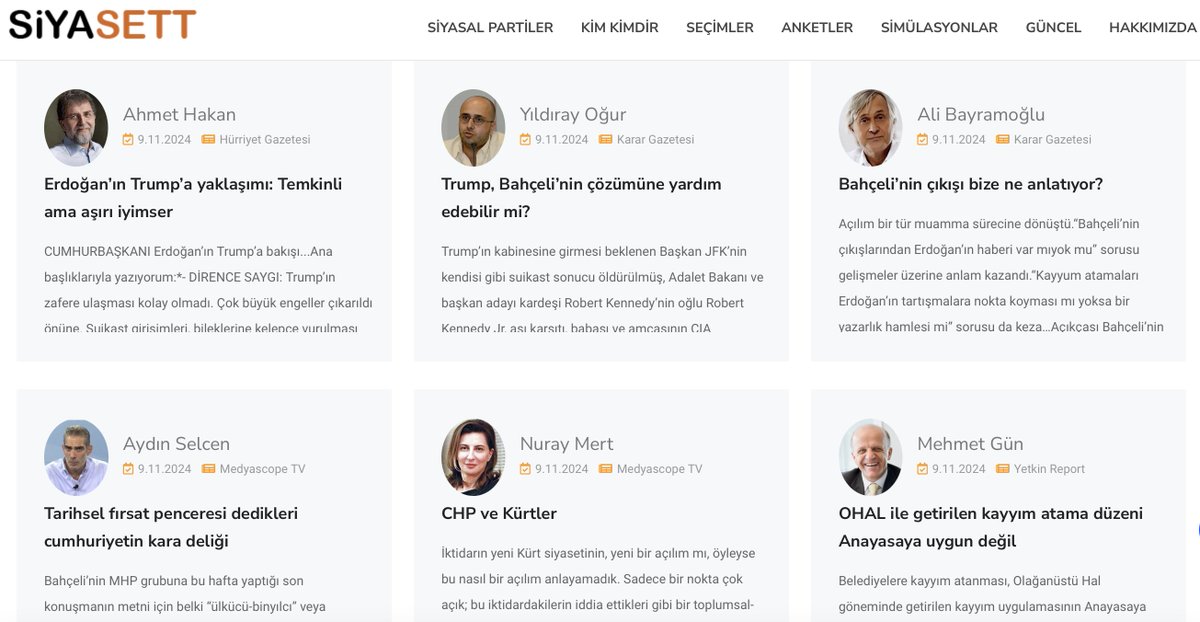 Türk siyaset hayatı ve dış politikayla ilgili seçilmiş güncel yazıları her sabah topluca Siyasett.com sayfalarından görüntülüyorum.

Öneririm.
