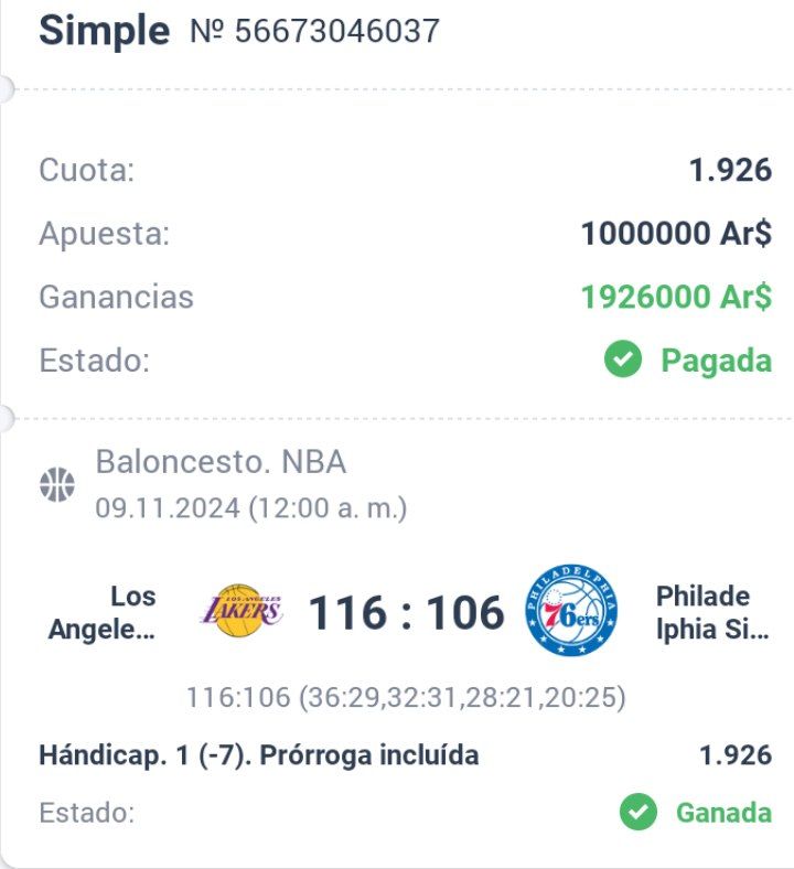 Grupo_LATAM's tweet image. STAKE 10 RECONTRA ADENTRO ✅

🏀 Gran victoria de los Angeles Lakers por 116 a 106 Frente a Philadelphia 76ers, una diferencia de +10  a favor del equipo de Lebron‼️

🔥 Que hermosa manera de empezar el finde carajo 🤑