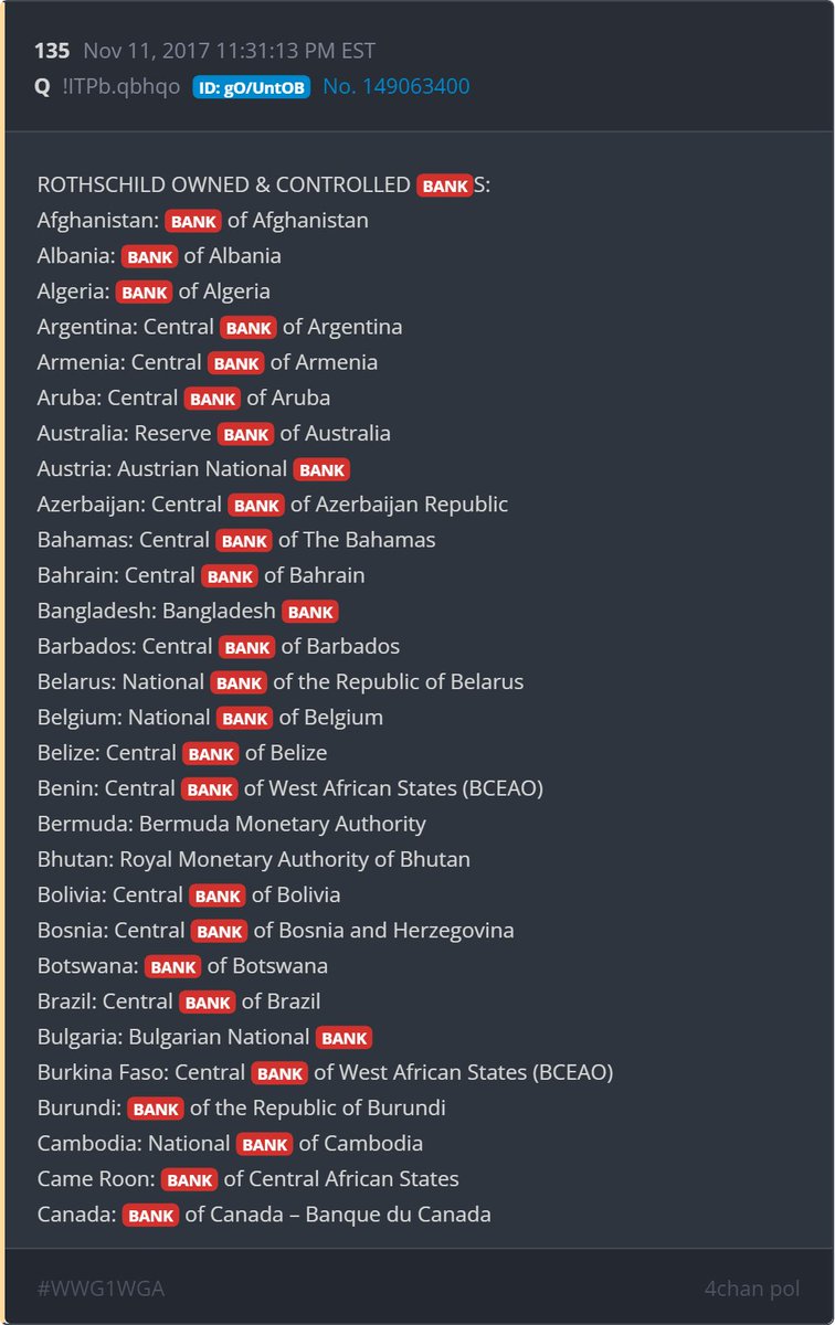 FlipCrypt's tweet photo. Weird, Q listed every Rothschild Central Bank in the world. 

END THE FED

It's Habbening https://t.co/6esvd0s1NR